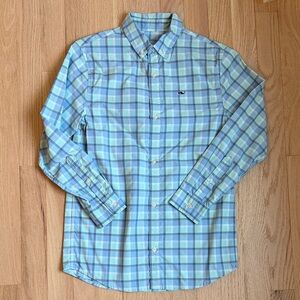 Vineyard Vines Men's Green and Blue Checkered Shirt